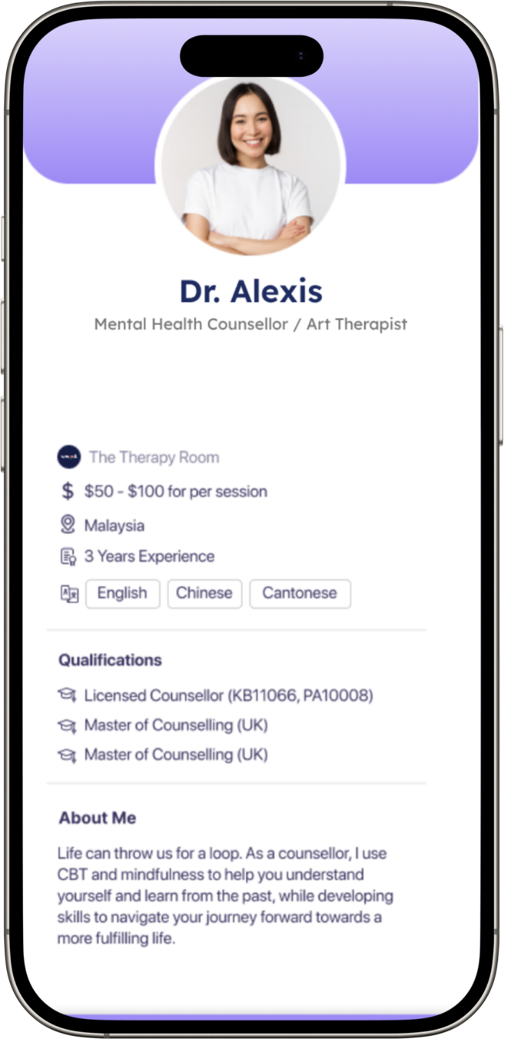 The eve and ai app: booking an online counselling session with a licensed therapist